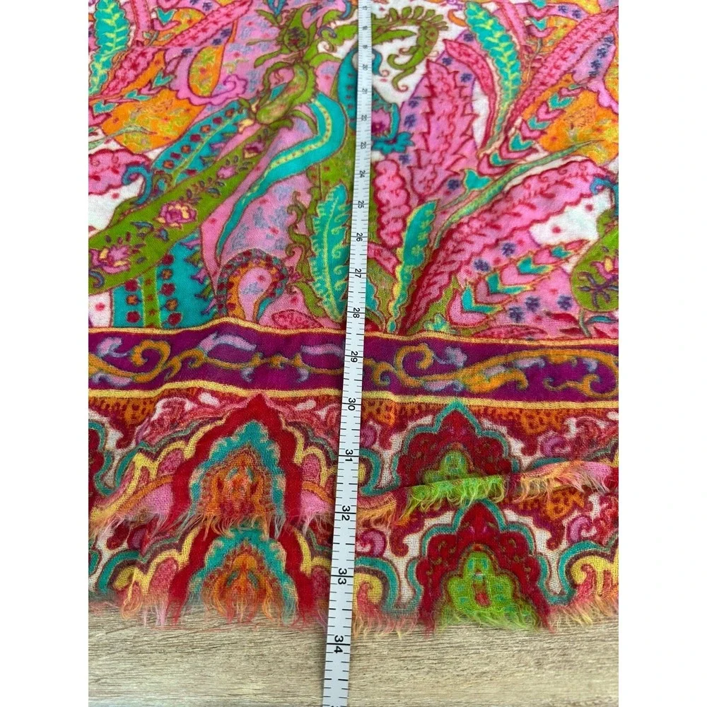 J. Jill Wool Paisley Scarf Wrap Multi-Color Pink Green Orange 70x25